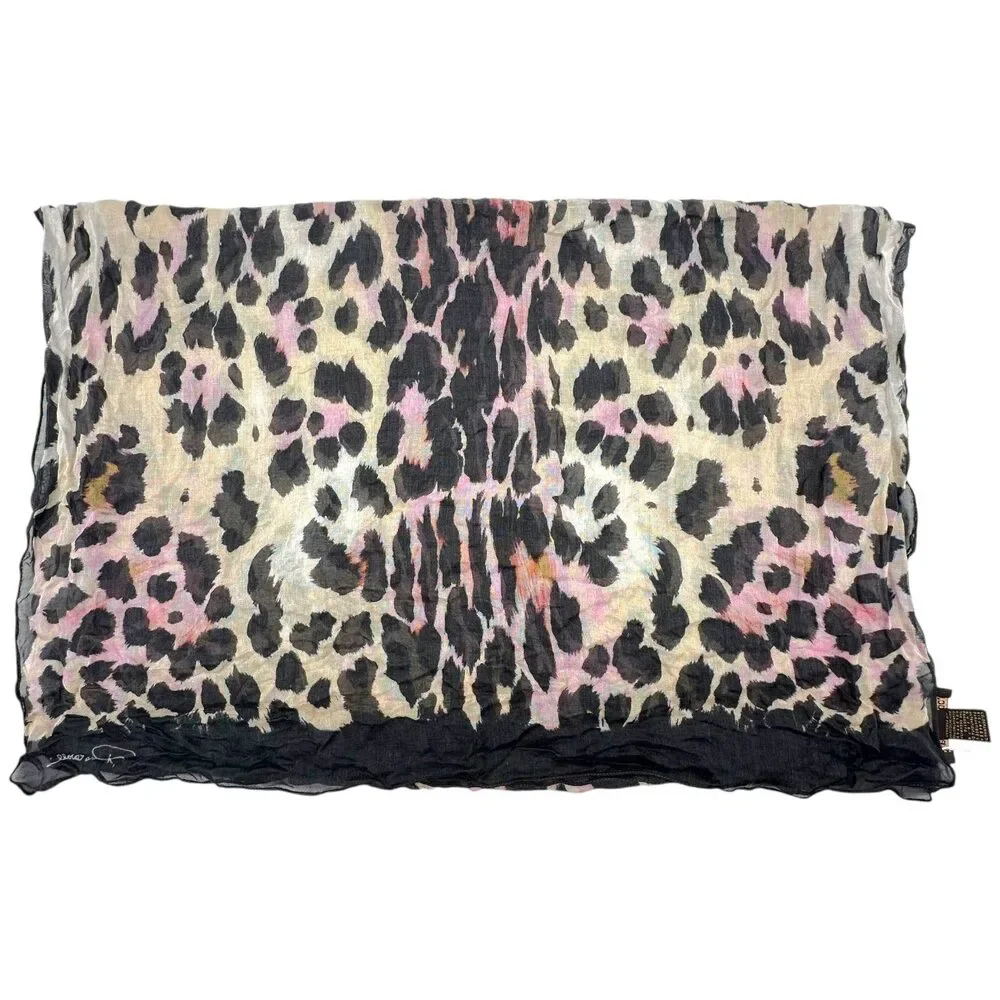 Roberto Cavalli Semi-Sheer Pink Leopard Print Stole Scarf